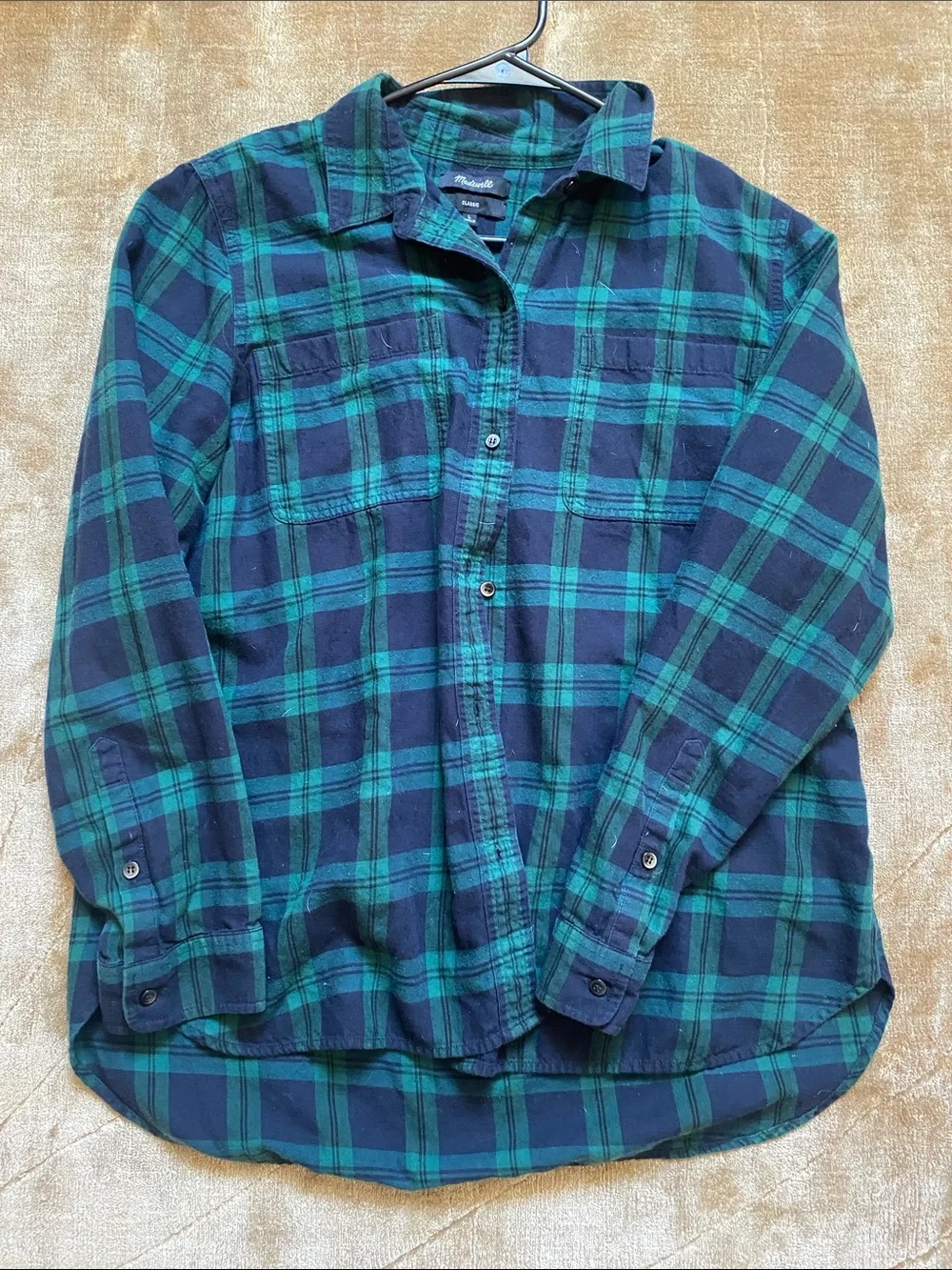 Madewell Green and Navy Plaid Flannel Shirt - Picture 2 of 4